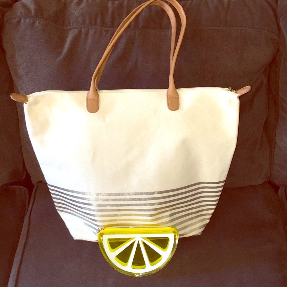 Large Canvas bag with lemon zip pouch